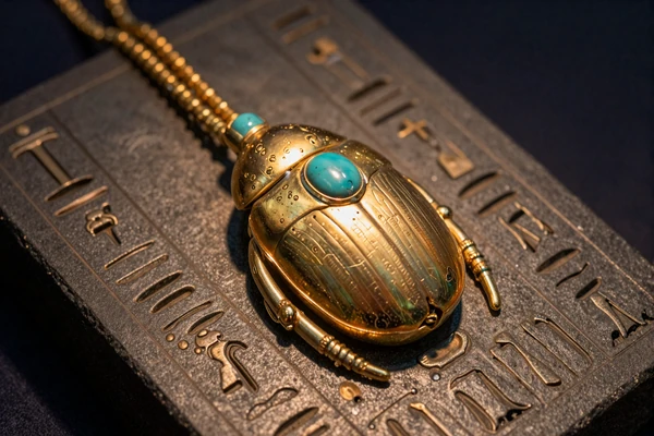 Goldener Skarab&auml;us-Amulett mit t&uuml;rkisfarbenem Edelstein als Symbol f&uuml;r Live Casino Aktionen
