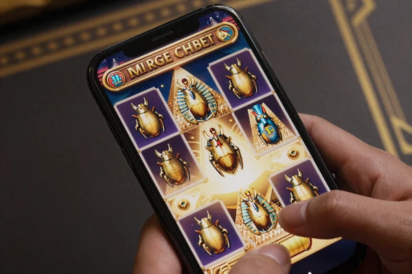 Smartphone zeigt ein &auml;gyptisches Slot-Spiel im mobilen Cleobetra Casino