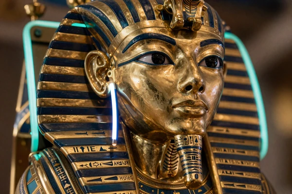 Pharaonenmaske dreht sich auf goldenem Slot-Reel bei Cleobetra Casino Spielautomaten