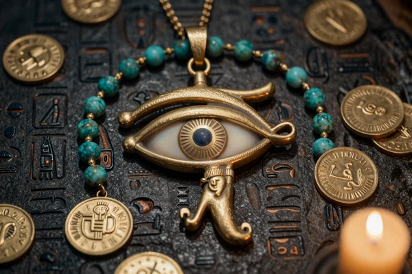 Goldenes Ohr des Horus-Amulett umgeben von Juwelen f&uuml;r die dritte Bonusstufe